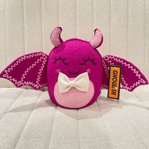 NEW Ghoulish Pink Felt Halloween Bat Monster Decor with Bow Tie Magenta